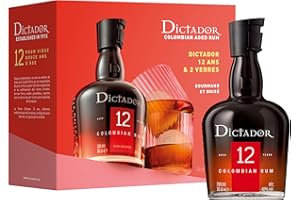 DICTADOR - 12 ans Coffret 2 verres - Rhum - Origine : Colombie - 40% Alcool - Notes de vanille & épices - A déguster pur - 70cl
