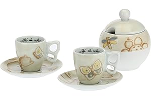 THUN - Set 2 Tazzine caffè e Zuccheriera - Linea Elegance - Porcellana - 110 ml - Ø 6,5 cm - 5,5 cm h - piattino Ø 11,5 cm - zuccheriera 11x11x120 cm h - 110 ml
