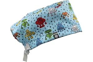 Weark - Cuffia sanitaria per sala operatoria, per uomo e donna, per infermieri, dentisti, medici, pediatri, per capelli lunghi, con bottoni e fascia per sudore frontale (robot)