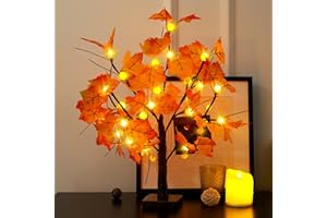 S-Union Table Maple Leaf Light, Autumn Decorations Twinkling Tree with 24 LED Lights, Battery Bonsai Table Lamp, Suitable for Home Decoration, Party, Christmas, Wedding, Birthday, Interior