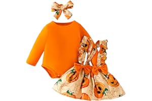 maxToonrain Baby Girl My First Halloween Outfit - Tutina a maniche lunghe + fascia per frontalino + pantalone, set da 3 pezzi, 0-18 mesi