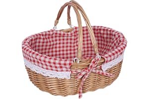 GENERISCH Picknickkorb aus Weide, Natural Weidenkorb mit Henkel, Handlicher Einkaufskorb aus Weide, Picknickkorb, Weidenkorb mit Henkel, Picnic Basket, für Picknick-Camping im Freien