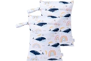 HBselect 2pcs Bolsa de Pañales Impermeable Reutilizable con Cremallera, Organizador para Toallitas Húmedas, Bebés y Niños Pequeños, 2 Ballenas, Bolso Cambiador