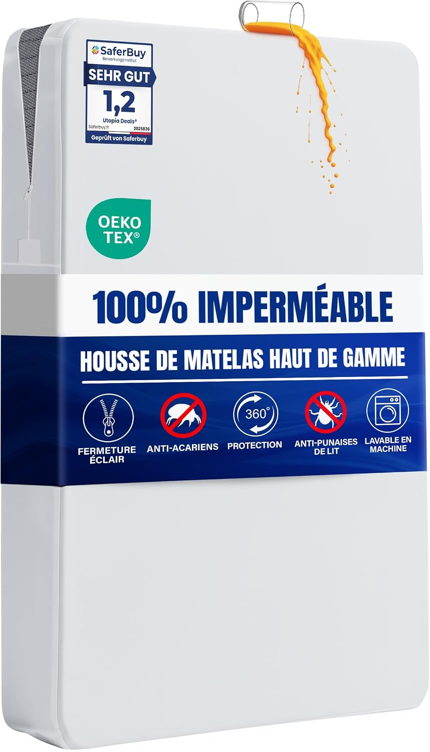 Utopia Bedding Housse De Matelas 90 x 200 x 20 cm Imperméable avec Fermeture éclair, Certifiée Oeko-TEX, Protégé Matelas