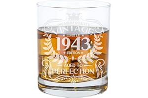 Always Looking Good Vaso de whisky grabado vintage de 1943 con texto en inglés "Aged to Perfection", regalo para 82 años de edad, para whisky, bourbon, escocés, Lowball