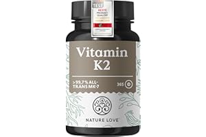 ‎NATURE LOVE NATURE LOVE® Vitamin K2 hochdosiert - Premiumrohstoff MK7-365 Tabletten - all-trans Gehalt >99,7% MK-7 Menaquinon - vegan, laborgeprüft und in Deutschland produziert