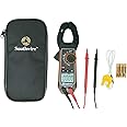 Southwire 21510N clamp meter; third-hand test probe holder; 400A AC current range; CAT III 600V safety rating; built-in non-contact voltage detector; 5 year warranty; Black Brown