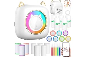 ZQEJEFD Mini Imprimante Thermique, Imprimante Photo Portable avec 14 Rouleaux de Papier, Imprimante Intelligente Bluetooth pour iOS&Android,Imprimantes de Poche Portable pour D'étiquettes,Images,Blanc