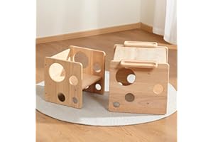 KALDJKS Montessori Beikosttisch kindertisch mit stühlen für Kleinkinder 1-3 Jahre, höhenverstellbar, Kinder-Tisch und Stuhl zum Lesen/Essen/Spielen, einfach aufzubauen