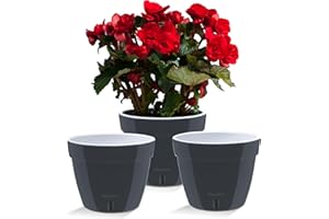‎SANTINO Santino ASTI Set of 3 27 cm Self-Watering Flower Pots with Water Level Indicator for Plants, Flowers, Herbs (Diameter 27 cm, Height 21 cm, 9 Litres, Anthracite/White)