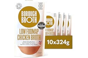 Low FODMAP Chicken Broth by Borough Broth - Organic Bone Broth - Onion & Garlic Free - High in Collagen for Healthy Skin & Joints - High Protein, Low Calorie - Free Range - Delivered Chilled 10 x 324g