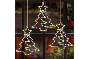 Therlan 3 sztuki dekoracji bożonarodzeniowych na okno, 55 diod LED, oświetlenie bożonarodzeniowe z timerem, pilot zdalnego sterowania, zasilanie bateryjne, 8 trybów świecenia, dekoracja okienna, Boże