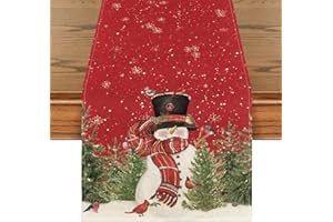 Artoid Mode Camino de Mesa de Navidad Rojo con diseño de muñeco de Nieve y pájaros, Lavable, Moderno Invierno para Mesa de Comedor, decoración para Interior y Exterior, decoración, 40 x 140 cm