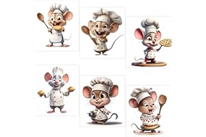 XIANYNOW 6 Pezzi Adesivi Murali Cucina, Adesivo da Parete con Simpatico Topo Chef, Decorazione Murale Autoadesiva Rimovibile, Adesivi Cucina Moderni per Cucina, Sala da Pranzo, Parete Soggiorno