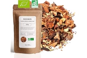 MES THÉS Rooibos Bio Pomme Grillée Cannelle - 100g (40 tasses) - Thé en vrac 100% Agriculture Biologique - Mes-Thés
