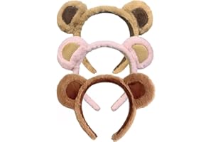 UILYNIU 3 Pièces Oreilles de Animal Bandeaux de Cheveux Pour Enfants Adultes, Bandeau Souris Oreille Bandeau Fête Bandeau Oreilles Ours Déguisement Animal Accessoire Halloween Carnaval (3PCS, M)