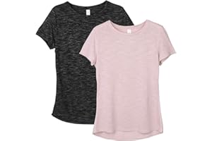 icyzone Damen 2-Pack Sport Shirt Kurzarm Atmungsaktiv Oberteile Fitness Gym Top Casual T-Shirt