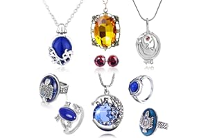 HJYZY 9 Stück Vampire Diaries Schmuck Daywalking Katherine Bonnie Moon Elena Gilbert Vervain Medaillon Halskette Salvatore Damon Stefan Finger Familienwappen Ring Diamant Ohrstecker