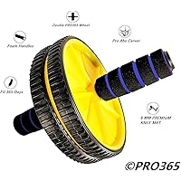 PRO365 Double Ab Wheel Roller/Carver/Abdominal Workout Safe (6 MM Blue Knee Mat, Yellow Roller)