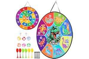 LAMEK 66cm Doppelseitige Klett Dartscheibe Kinder Dino mit 6 klebrigen Bällen 6 Darts Dart Klettball Dartspiel Faltbares Klettballspiel Drinnen Draußen Wurfspiel für ab 3 Jahre Jungen Mädchen
