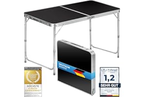 ‎GOODS+GADGETS Klappbarer Multifunktionstisch Mehrzwecktisch Campingtisch Klapptisch Markttisch höhenverstellbarer Tapeziertisch Beistelltisch zum Campen im Garten für Festivalls Märkte (Schwarz: 120 x 60 cm)