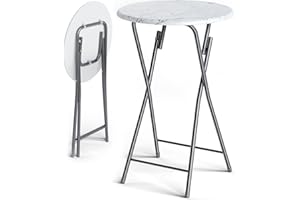 Casaria® Tavolino Alto da Bar Bistrot Pieghevole Ø60 cm Metallo MDF Tavolo Bianco Effetto Marmo