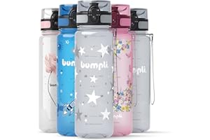‎BUMPLI bumpli® Trinkflasche Kinder 500ml mit Sternen-Motiv - Kohlensäure geeignet & auslaufsicher - BPA-Freie Kindertrinkflasche mit Fruchteinsatz - Perfekt für Schule, Kindergarten, Sport