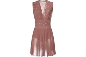 dPois Femme Robe Patinage sans Manches Robe Danse Ballet Strass Brillants Classique Académique Justaucorps Gymnastique Tenue Danse