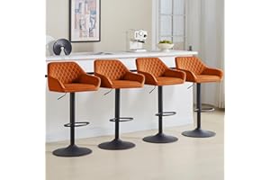 JaHECOME Velvet Orange Bar Stools Set of 4 Bar Chairs 360°Swivel Height Adjustable Gas Lift Backrest Armrests Footrest for Kitchen Counter Home