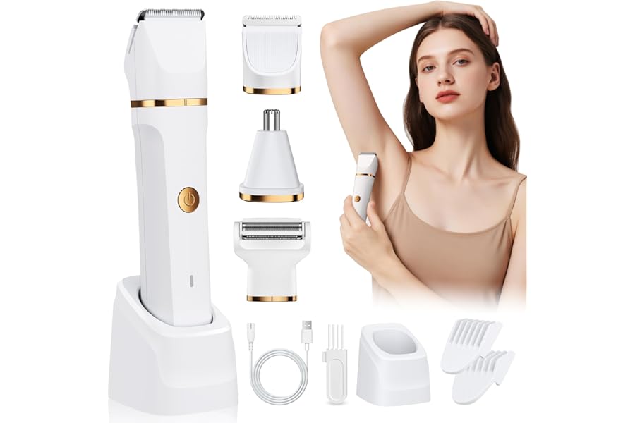 Lady Shavers for Women 3-in-1,Bikini Trimmer Woman IPX7 Waterproof,Nose Trimmer Rechargeable,Pubic Hair Trimmer for Women Wet and Dry,Painless Electric Foil Shaver for Body,Arms Legs Underarms, White