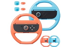 FANPL for Nintendo Switch 2 Steering Wheel, Comfort Grip for Mario Kart Wheel JoyCon 2 Controller, with 4 Thumb Caps, Enhance Racing Experience (Blue-Orange)