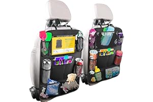 BillyBath Organisateur Voiture Enfant, 2PCS Rangement Voiture Auto Accessoire Voiture Interieur, Support pour Tablette Transparent 10 poches, Noir