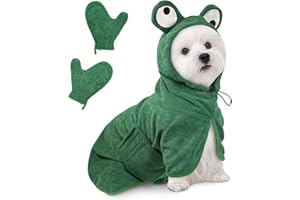 JOLOVE Dog Drying Coat Super Absorbent Dog Towels for Drying Dogs for After Bath Soft Pet Robe Towel Adjustable Pets Bathrobe for Bath, Swim, Wet Walk (Green Frog, S)