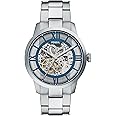 Fossil Men's Townsman Automatic Stainless Steel and Leather Three-Hand Skeleton Watch, Color: Silver/Pacific Blue Indices (Model: ME3260)