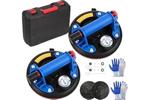 Frogetu 2 Pièces 8" Ventouse Carrelage avec Manomètre, Ventouse Vitrier Capacité avec Boîte à Outils Portable de Charge Max 200 kg, entouse Vitrier Capacité pour Verre, Carreaux, Marbre