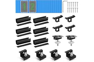 BOSYTRO Supporto per Modulo Solare per 2 Modulo, Binario da Nero 12CM + Clip per lo Scolo dell'Acqua 30MM + Morsetto Regolabile per Moduli Spessi Tra 30-35MM, per Tetto Piatto o Tegole in Acciaio