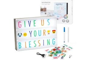 M.J COMFY-LIFE LED Light Box Cinema Style Message Board with 180Letters+85 Emojis+81 Transparent Cards +2 Markers Vintage Home Decor for Bedroom, Party, Wedding - Creative Gift for Kids, Teens, Adults (Black)