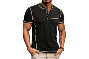 LAOARA Tee Shirt Homme T Shirt T-Shirts à Manches Courtes Homme Henley Col Tunisien Boutons Légére Tshirt M-3XL
