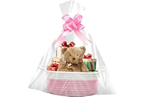 RWBIMTI Cestino regalo vuoto 30 x 20 x 12 cm, cestino intrecciato con sacchetti regalo e nastri, cestino regalo vuoto per Natale, compleanno, matrimonio, cestino decorativo (rosa)