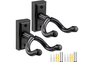 POGOLAB Guitar Wall Mount, 2 Pack Guitar Hanger, Hook with Design for Anti-Slip, Display Holder with Screws, Easy to Install, for Acoustic Electric Guitar, Bass, Ukulele, Banjo, Mandolin (Black)