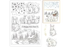‎GLOBLELAND GLOBLELAND Transparente Stempel „Winterhase“, Holzhaus Mit Schneeflocke, Neujahrswunsch, Kaninchen, Transparente Silikonstempel Für Ostern, Weihnachten, Kartenherstellung, Scrapbooking, Fotoalbum