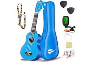 Everjoys Sopran Ukulele Set für Kinder und Erwachsene 21 Zoll Ukulele Starter Kit mit Tasche, Tuner, Songbook, Saiten, Pick, Kleine Hawaii Gitarre Blau