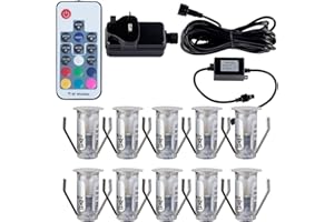 firstchoicelighting Set of 10-15mm LED Decking Plinth Ground Light Kit, Stainless Steel, RGB Colour Changing, IP67 Waterproof Recessed Outdoor Garden Bathroom Kitchen