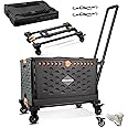 EULANT 2 in1 Foldable Hand Truck with 60L Folding Box & Lid,Utility Transport Trolley Box Cart with 360° Rotating Wheels & 2 Elastic Ropes,Crate on Wheels with Adjustable Handle & Brake