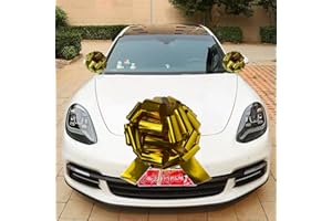 Chexin Große Gold Schleife für Auto Geburtstag Happy Birthday Geschenk, Fahrrad, Hochzeit, Valentinstag, Muttertag, Weihnachten, Neue Häuser, Riesige Autoschleife ø 50cm, und Bänder 600 cm Lang