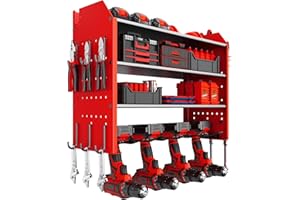 JIUNENG Support mural à 4 niveaux, rangement pour 4 outils électriques, perceuse à percussion, porte-outils pour garage et atelier, rouge
