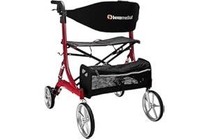 bescomedical Déambulateur extra large SPRING XL – Déambulateur pliant à hauteur réglable – Rollator léger en aluminium avec suspensions, large assise & filet de transport – Modèle L Rouge Bordeaux