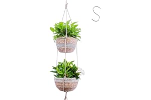 Herefun Cesta Colgante para Plantas, Maceta Colgante de Paja Cesta de Plantas Naturales, Macetas de Flores Colgantes Cesta de Plantas Redondas, Macetas Colgantes Decoración Interior y Exterior