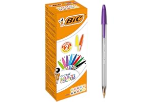 BIC Cristal Multicolour Stylos-Bille Pointe Large (1,6 mm) - Écriture Vive et Colorée - Couleurs Assorties, Boîte de 20