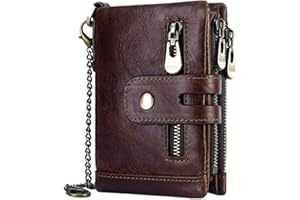 HALOVIE Portfel męski, skórzany, z blokadą RFID, portfel z zamkiem błyskawicznym Bifold, etui z 16 przegródkami na karty, klips na banknoty, brązowy, 11.5 x 9 x 2.5 cm,